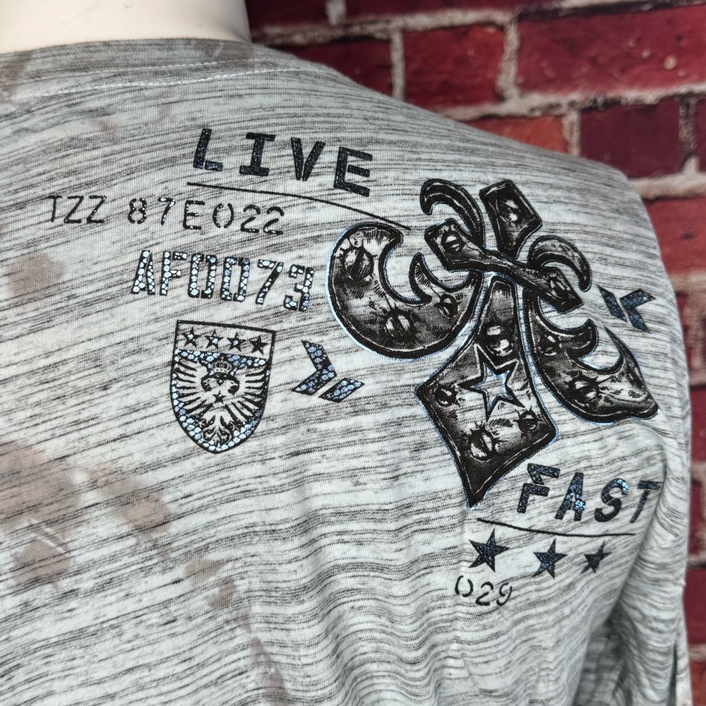 Affliction Men's Long Sleeve Graphic T-shirt -Gray/Black -Various Sizes- NWT - Picture 9 of 12
